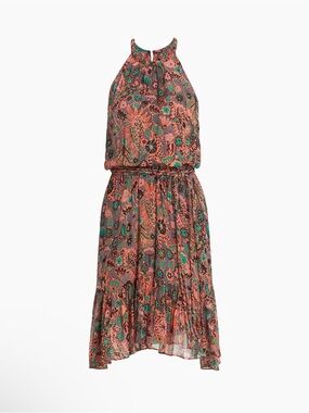 A.L.C. Kaplan Halter Silk Mini Dress Abstract Floral Drop Waist Size 4